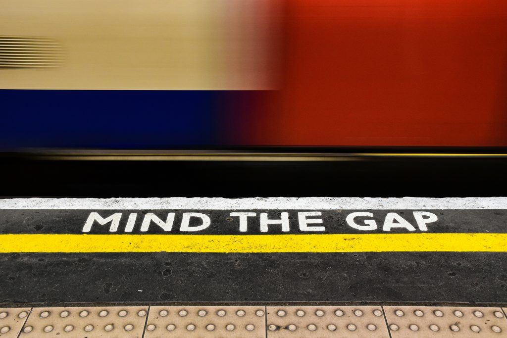 Mind the brand gap. Image is of London Underground platform edge with the words Mind the Gap.